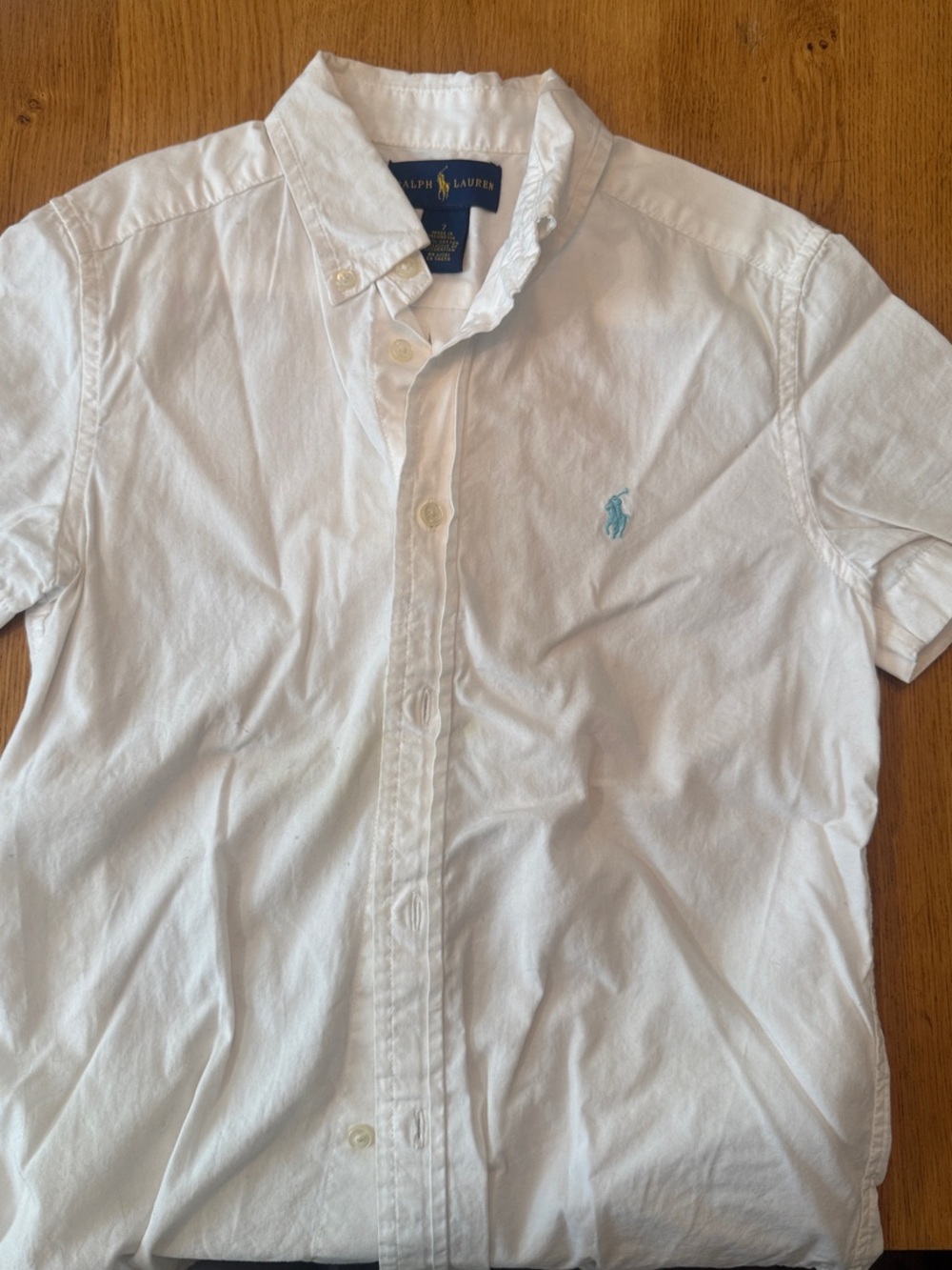 Ralph Lauren White Short-Sleeve Button-Down Shirt with Light Blue Pony